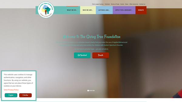 Screenshot of the The Giving Tree Foundation - Turning Autism Around website