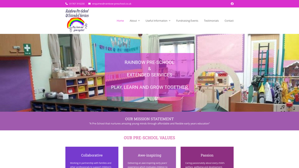 Screenshot of the Rainbow Pre-School & Extended Services website