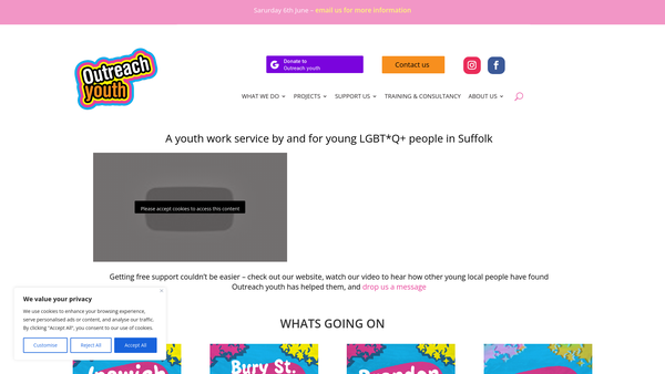 Screenshot of the Outreach Youth website
