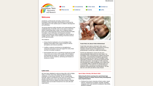 Screenshot of the Foundation Years Information And Research website