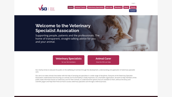 Screenshot of the British College Of Veterinary Specialists website