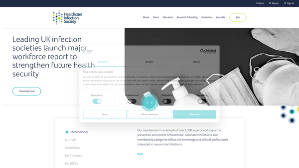 Screenshot of the Healthcare Infection Society website