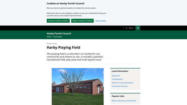 Screenshot of the Harby Playing Field website