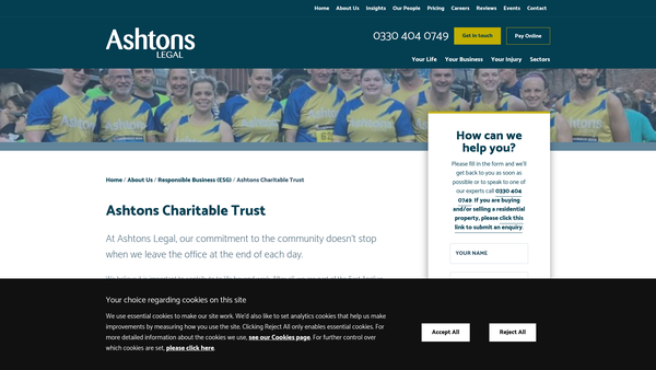 Screenshot of the The Ashtons Charitable Trust website