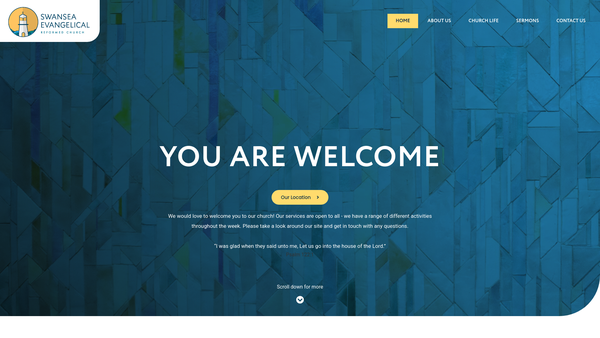 Screenshot of the Swansea Evangelical Reformed Church website