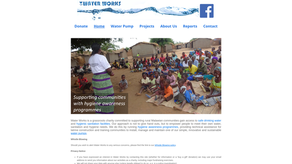Screenshot of the Water Works website