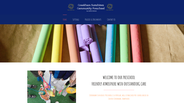 Screenshot of the Crookham Sunshines Community Preschool website