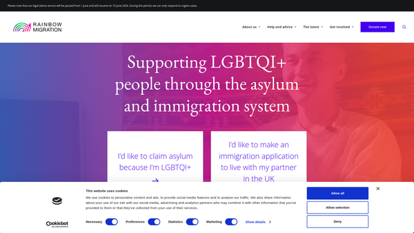 Screenshot of the Rainbow Migration website