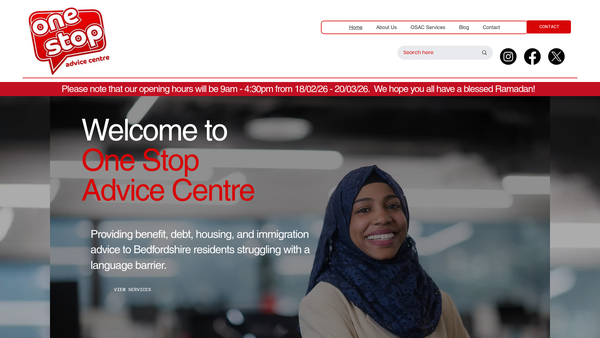 Screenshot of the One Stop Advice & Training Centre website