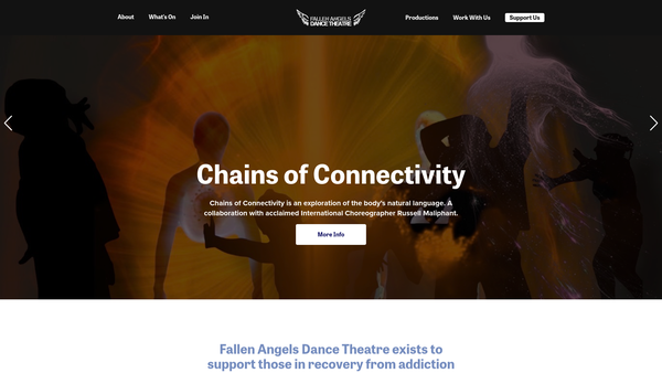 Screenshot of the Fallen Angels Dance Theatre North West website