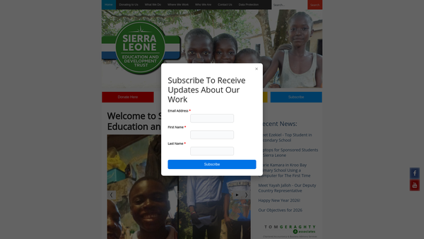 Screenshot of the Sierra Leone Education And Development Trust website