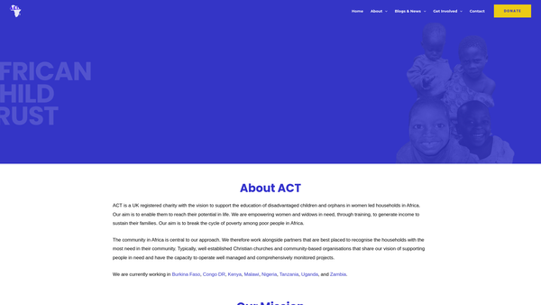 Screenshot of the Act (African Child Trust) website