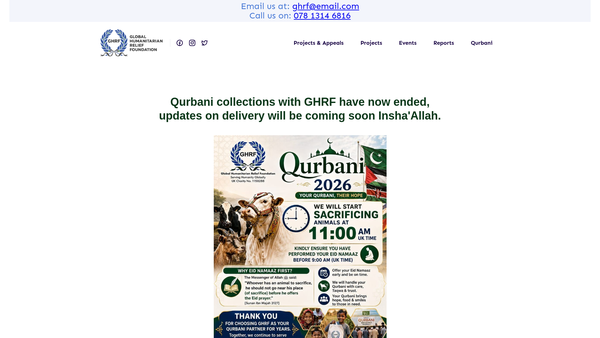 Screenshot of the Global Humanitarian Relief Foundation (Ghrf) website