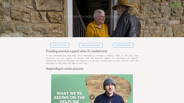 Screenshot of the West Northumberland Food Bank website