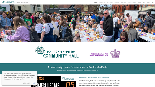 Screenshot of the Poulton-Le-Fylde Community Hall website
