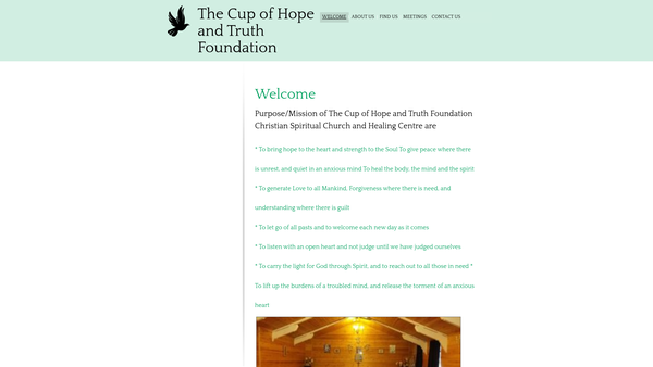 Screenshot of the The Cup Of Hope And Truth Foundation Christian Spiritual Church Sanctuary And Healing Centre website