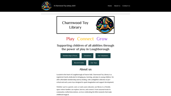 Screenshot of the Shepshed Toy Library website