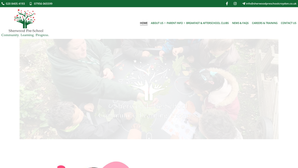 Screenshot of the Sherwood Preschool website