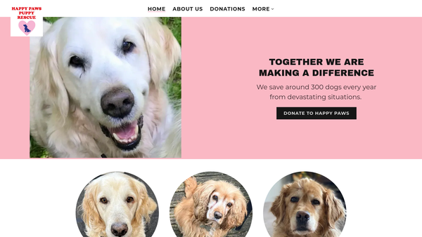 Screenshot of the Happy Paws Puppy Rescue website
