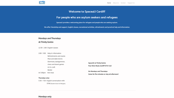 Screenshot of the Space4u Cardiff website