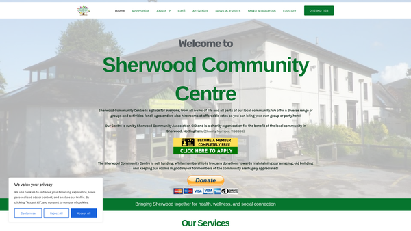 Screenshot of the Sherwood Community Association CIO website
