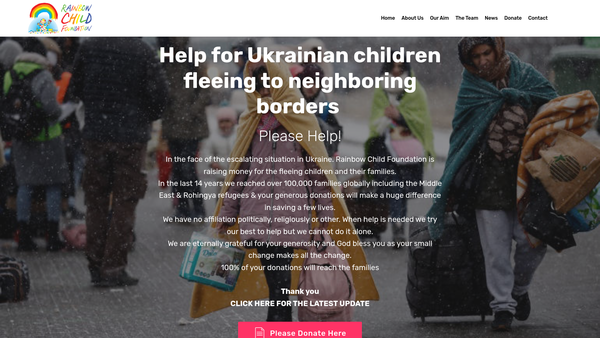 Screenshot of the Rainbow Child Foundation website