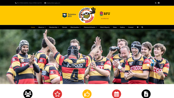 Screenshot of the Bumble Bees Mixed Ability Rugby website