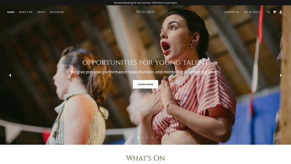 Screenshot of the Wild Arts website