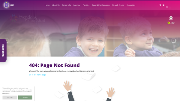 Screenshot of the Evendons Primary School Parent & Teachers Association website