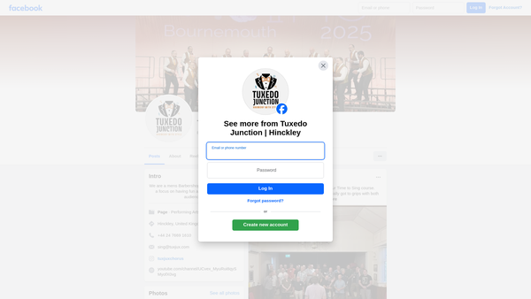 Screenshot of the Tuxedo Junction Barbershop Harmony Club website