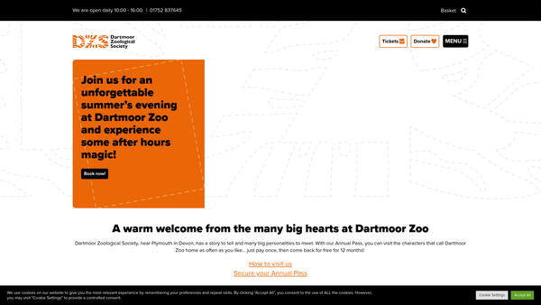 Screenshot of the Dartmoor Zoological Society website