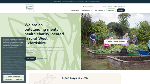 Screenshot of the Bridewell Organic Gardens website