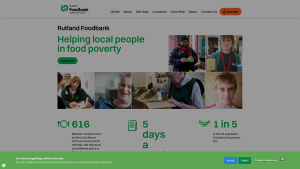 Screenshot of the Rutland Foodbank website
