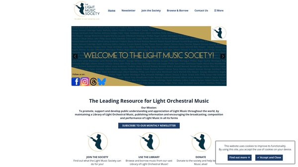 Screenshot of the The Light Music Society website