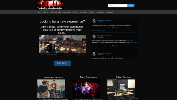Screenshot of the The Rock Academy Foundation website