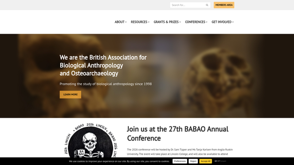 Screenshot of the British Association For Biological Anthropology And Osteoarchaeology website