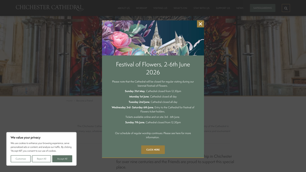 Screenshot of the Chichester Cathedral Friends website