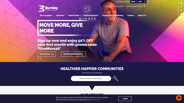 Screenshot of the Burnley Leisure and Culture website