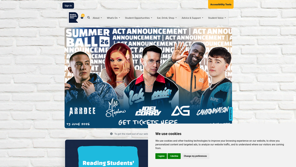 Screenshot of the Reading University Students' Union website