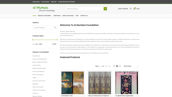 Screenshot of the Al Murtaza Foundation website