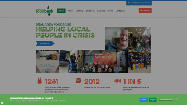 Screenshot of the Deal Area Foodbank & Pantry website
