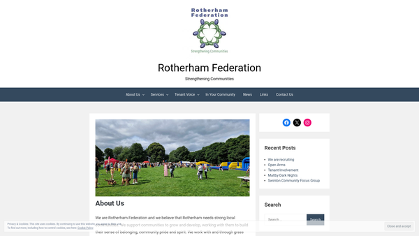 Screenshot of the Rotherham Federation Of Communities Ltd website