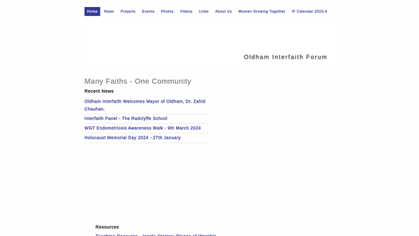 Screenshot of the Oldham Interfaith Forum website