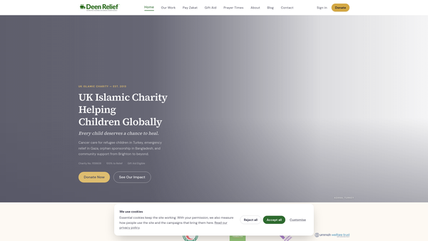 Screenshot of the Deen Relief Limited website