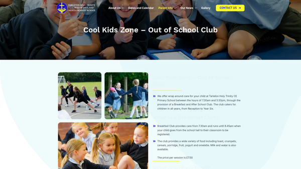 Screenshot of the Cool Kids Zone Out Of School Club website