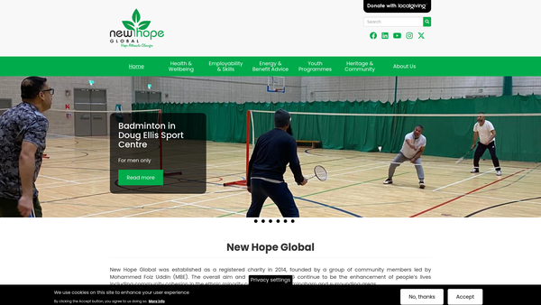 Screenshot of the New Hope Global website