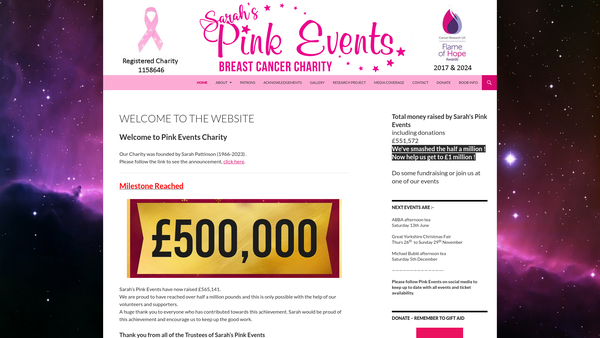 Screenshot of the Pink Events UK Limited website