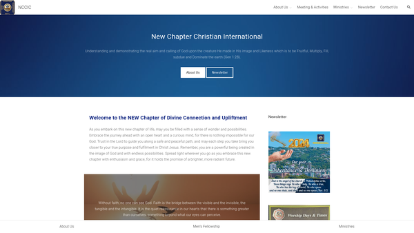 Screenshot of the New Chapter Christian International website