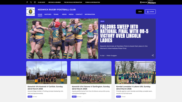 Screenshot of the Keswick Community Rugby Trust Limited website