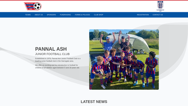 Screenshot of the Pannal Ash Junior Football Club website